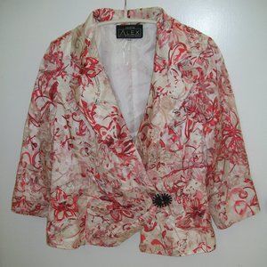 Petite Alex Evenings Women's Blazer PXL White Salmon Floral Print Latch Closure